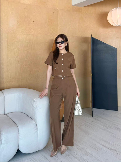 Women Crop Blazer With Trousers Casual Co-Ord Sets
